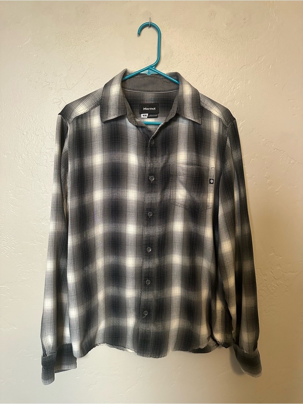Marmot Men's Flannel Black & White Gradient Plaid Button-Down Shirt